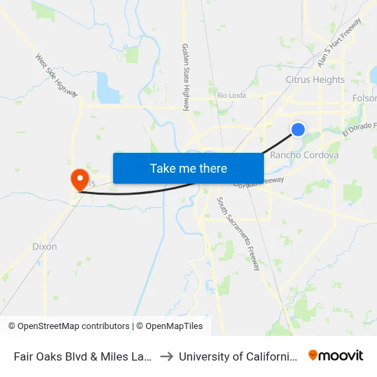Fair Oaks Blvd & Miles Lane (WB) to University of California, Davis map