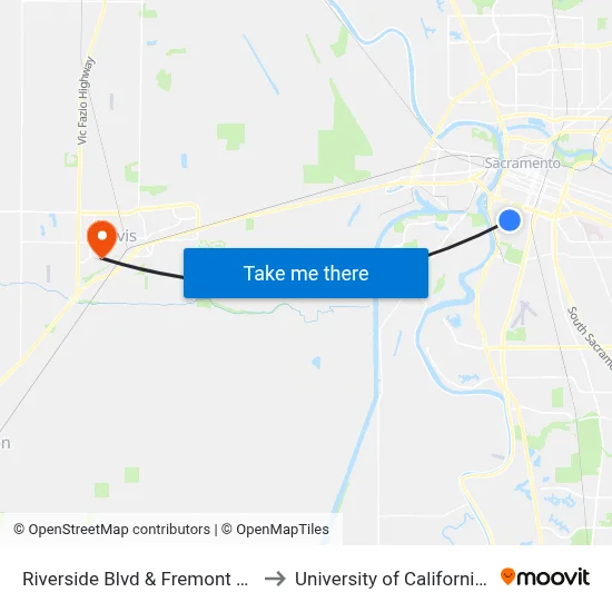 Riverside Blvd & Fremont Way (SB) to University of California, Davis map
