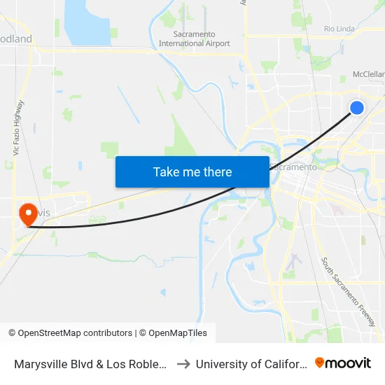 Marysville Blvd & Los Robles Blvd 2 (NB) to University of California, Davis map