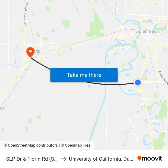 SLP Dr & Florin Rd (SB) to University of California, Davis map