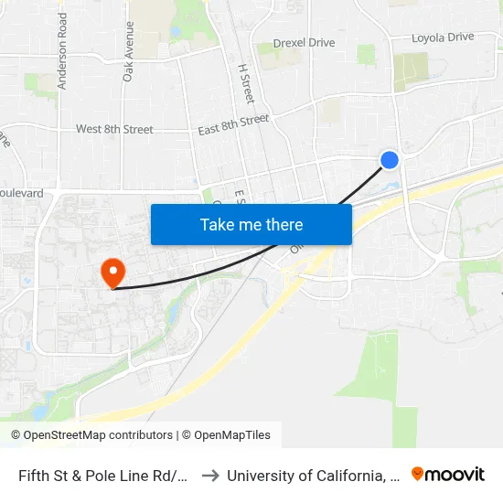 Fifth St & Pole Line Rd/D.M.V to University of California, Davis map