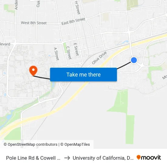 Pole Line Rd & Cowell Blvd to University of California, Davis map