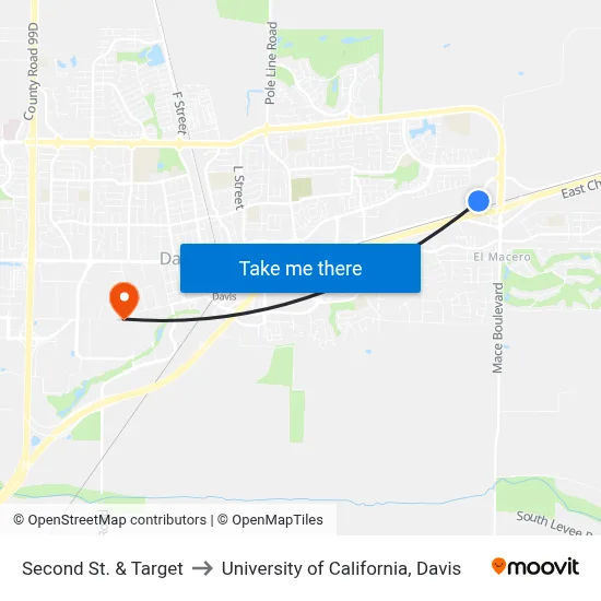 Second St. & Target to University of California, Davis map