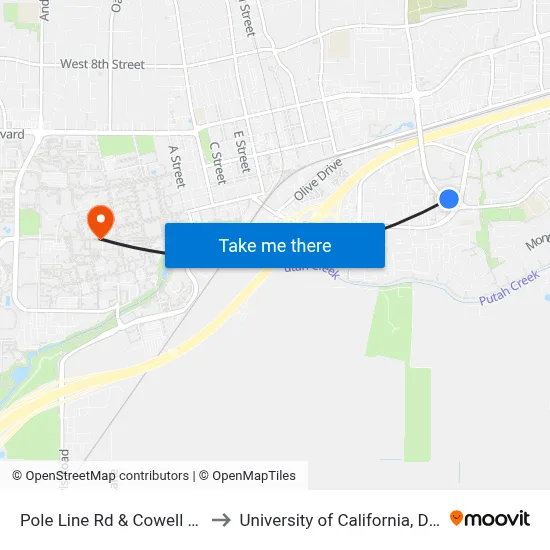Pole Line at Halsey / Safeway (NB) to University of California, Davis map