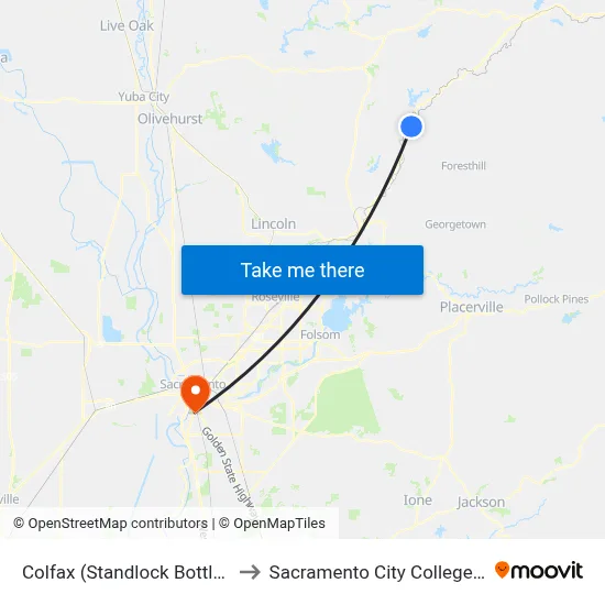 Colfax (Standlock Bottle Shop) to Sacramento City College Library map