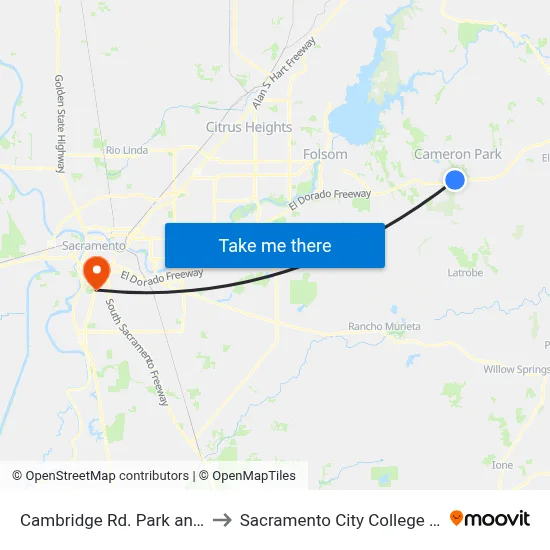 Cambridge Rd. Park and Ride to Sacramento City College Library map