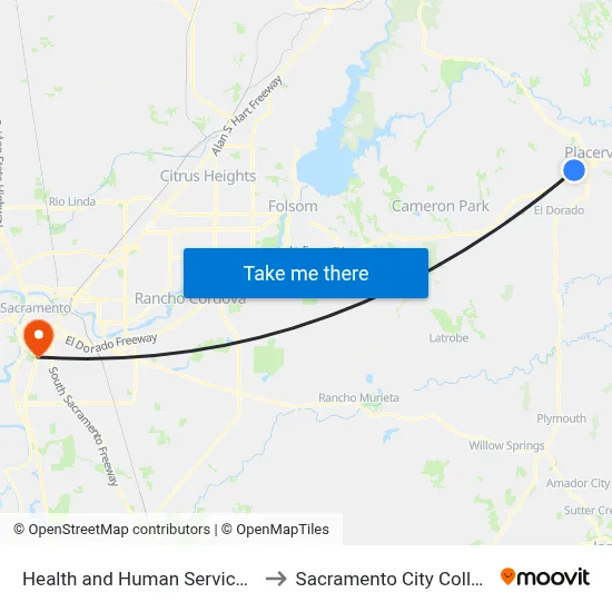 Health and Human Services (Briw Rd.) to Sacramento City College Library map