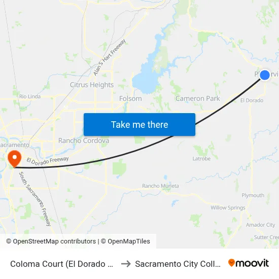 Coloma Court (El Dorado High School) to Sacramento City College Library map