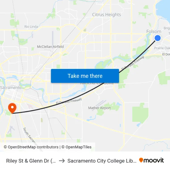 Riley St & Glenn Dr (SB) to Sacramento City College Library map