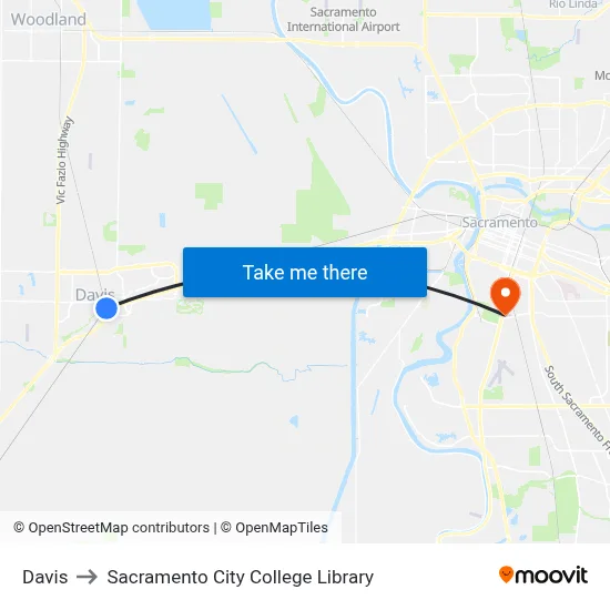 Davis to Sacramento City College Library map