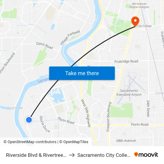 Riverside Blvd & Rivertree Way (WB) to Sacramento City College Library map