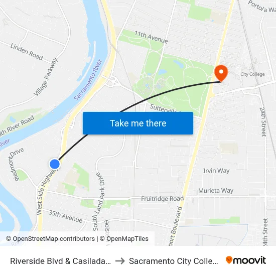 Riverside Blvd & Casilada Way (SB) to Sacramento City College Library map