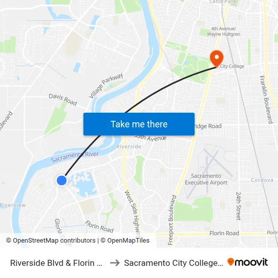 Riverside Blvd & Florin Rd (WB) to Sacramento City College Library map