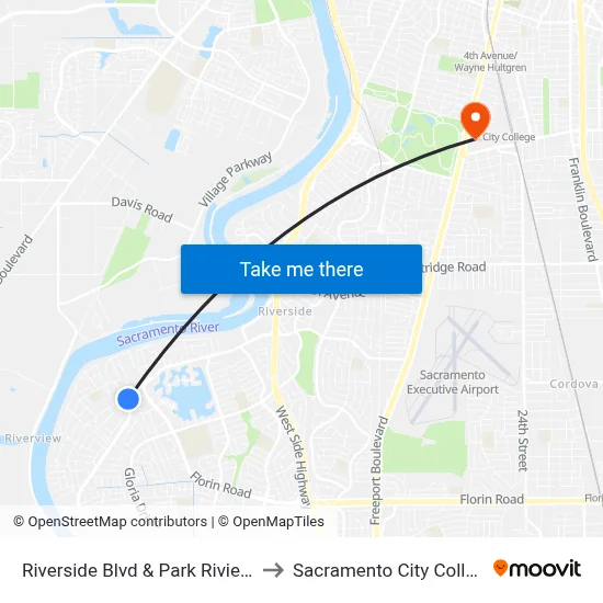 Riverside Blvd & Park Riviera Way (WB) to Sacramento City College Library map