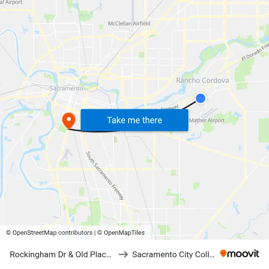 Rockingham Dr & Old Placerville Rd (EB) to Sacramento City College Library map