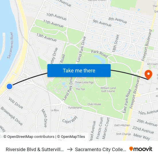Riverside Blvd & Sutterville Rd 2 (SB) to Sacramento City College Library map