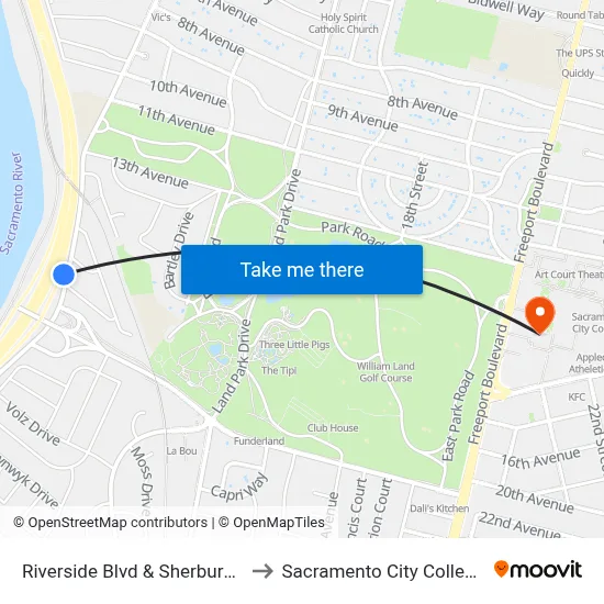 Riverside Blvd & Sherburn Ave (SB) to Sacramento City College Library map