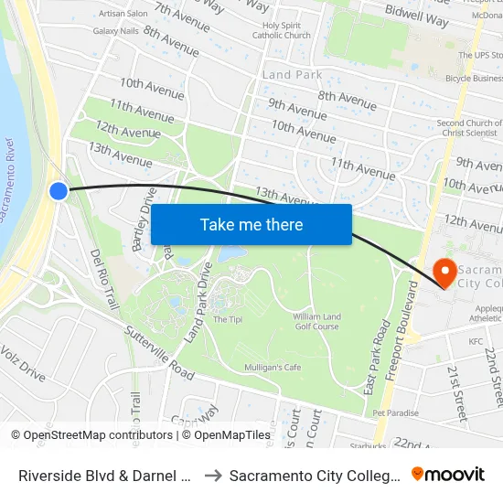 Riverside Blvd & Darnel Way (SB) to Sacramento City College Library map