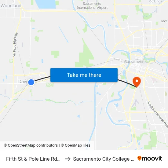 Fifth St & Pole Line Rd/D.M.V to Sacramento City College Library map