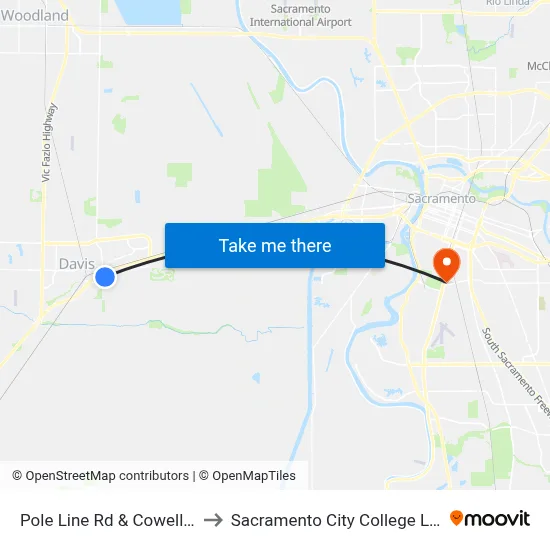 Pole Line Rd & Cowell Blvd to Sacramento City College Library map