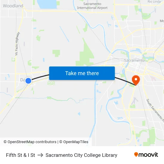 Fifth St & I St to Sacramento City College Library map