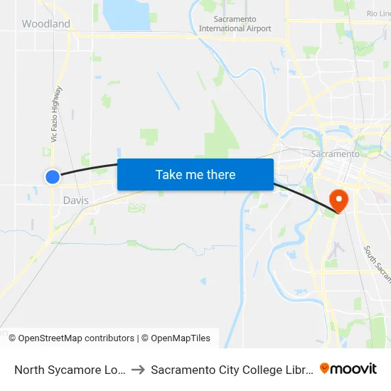 North Sycamore Loop to Sacramento City College Library map