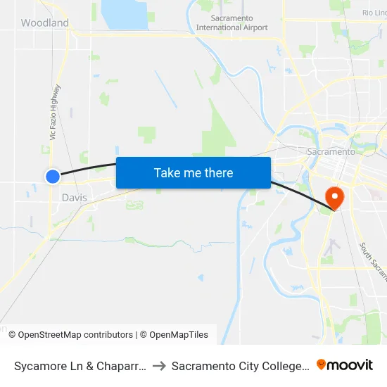 Sycamore Ln & Chaparral Apts to Sacramento City College Library map