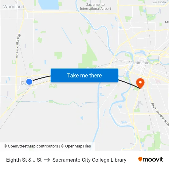 Eighth St & J St to Sacramento City College Library map