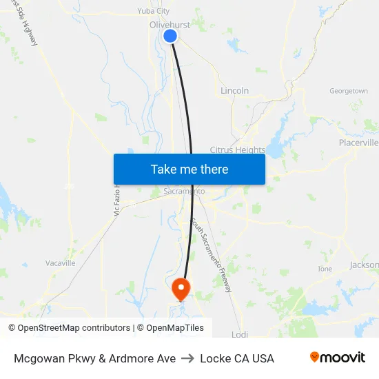 Mcgowan Pkwy & Ardmore Ave to Locke CA USA map