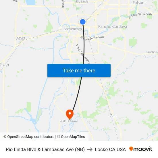 Rio Linda Blvd & Lampasas Ave (NB) to Locke CA USA map