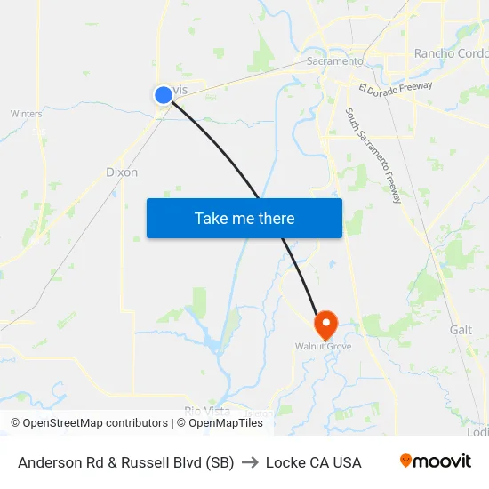 Anderson Rd & Russell Blvd (SB) to Locke CA USA map