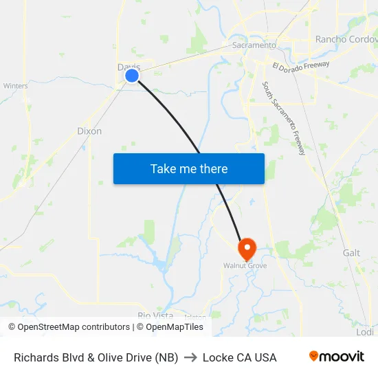 Richards Blvd & Olive Drive (NB) to Locke CA USA map