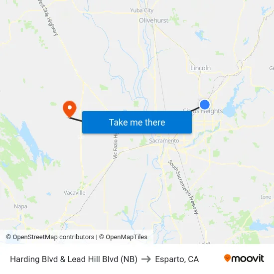 Harding Blvd & Lead Hill Blvd (NB) to Esparto, CA map