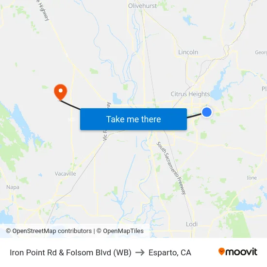 Iron Point Rd & Folsom Blvd (WB) to Esparto, CA map