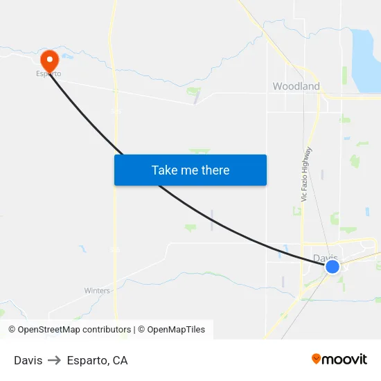 Davis to Esparto, CA map
