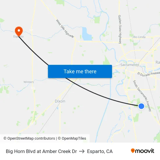 Big Horn Blvd at Amber Creek Dr to Esparto, CA map