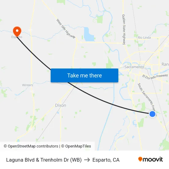 Laguna Blvd & Trenholm Dr (WB) to Esparto, CA map
