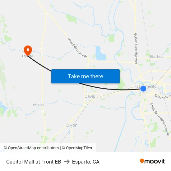 Capitol Mall at Front EB to Esparto, CA map