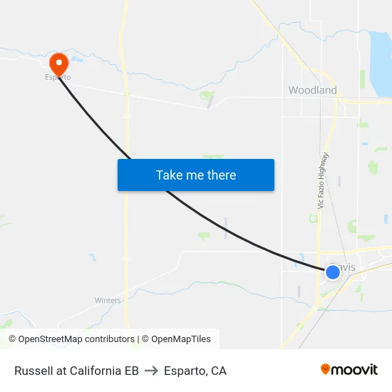 Russell at California EB to Esparto, CA map