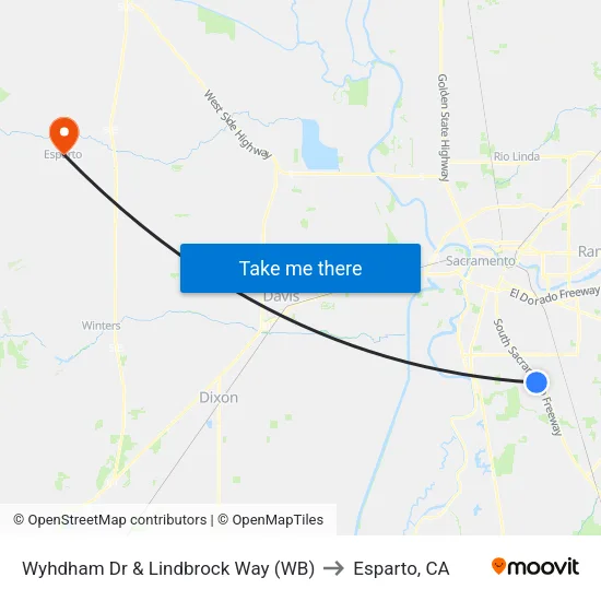 Wyhdham Dr & Lindbrock Way (WB) to Esparto, CA map