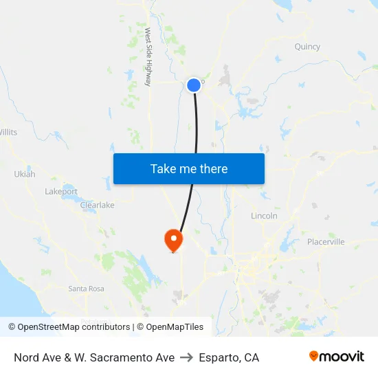 Nord Ave & W. Sacramento Ave to Esparto, CA map