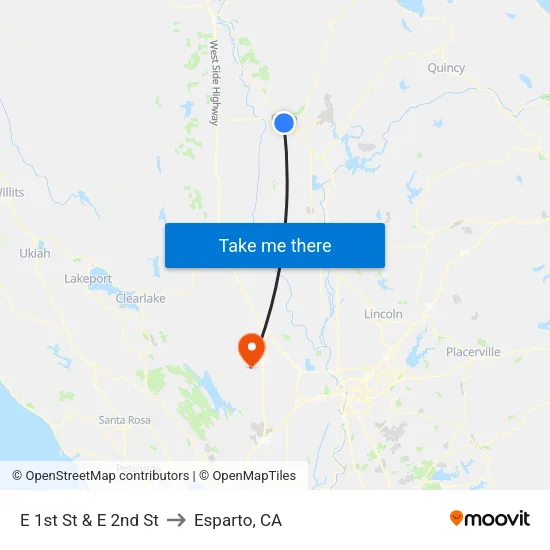 E 1st St & E 2nd St to Esparto, CA map