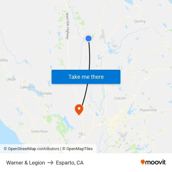 Warner & Legion to Esparto, CA map