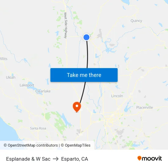 Esplanade & W Sac to Esparto, CA map