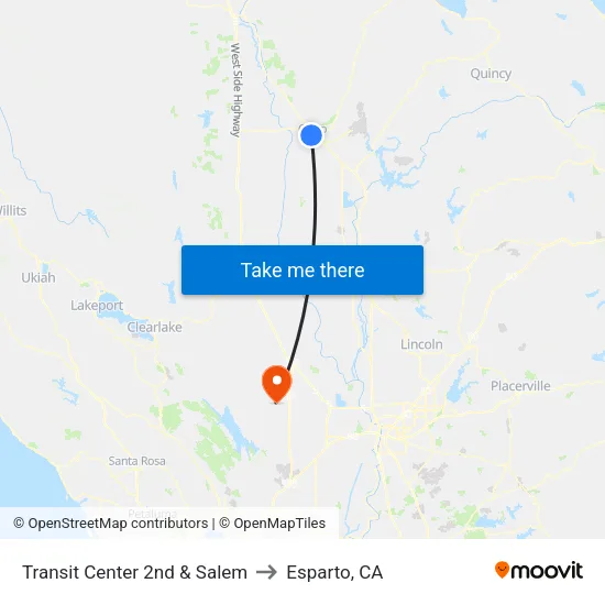 Transit Center 2nd & Salem to Esparto, CA map