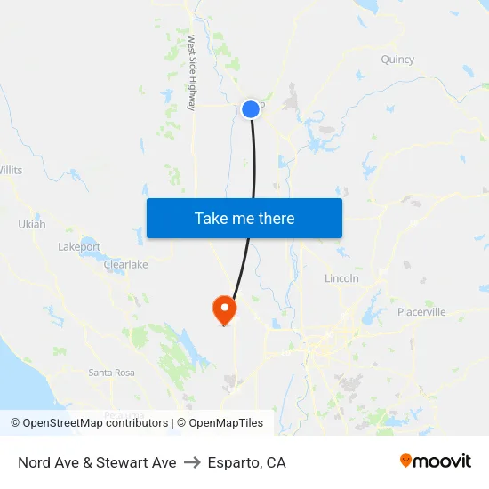 Nord Ave & Stewart Ave to Esparto, CA map