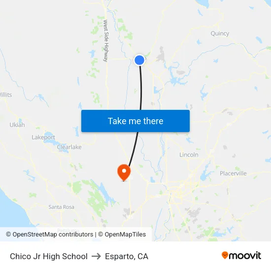Chico Jr High School to Esparto, CA map
