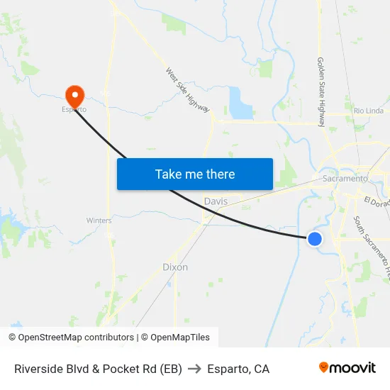 Riverside Blvd & Pocket Rd (EB) to Esparto, CA map