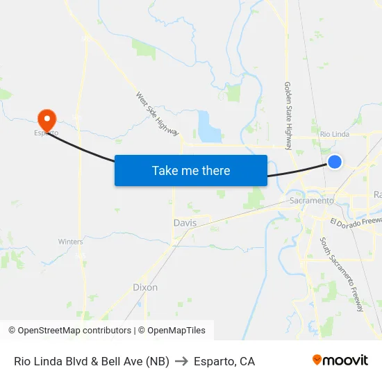 Rio Linda Blvd & Bell Ave (NB) to Esparto, CA map