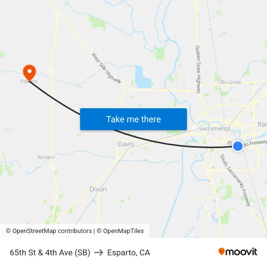 65th St & 4th Ave (SB) to Esparto, CA map